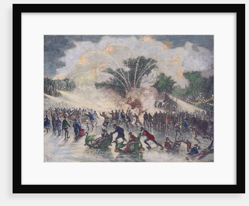 Ice-skating party at the Bois de Boulogne, Paris by Edouard Riou