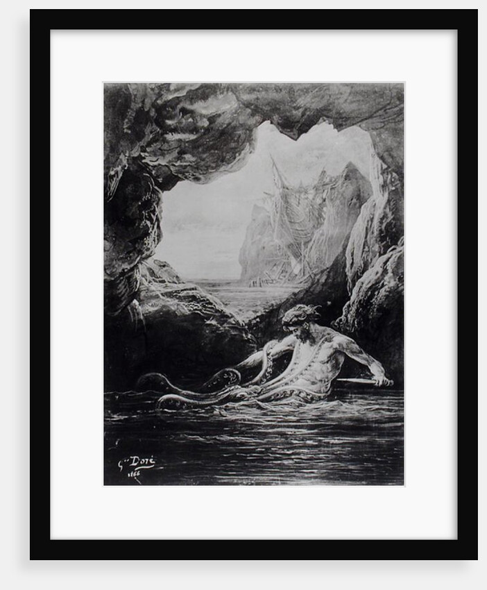 Gilliatt struggles with the giant octopus by Gustave Dore
