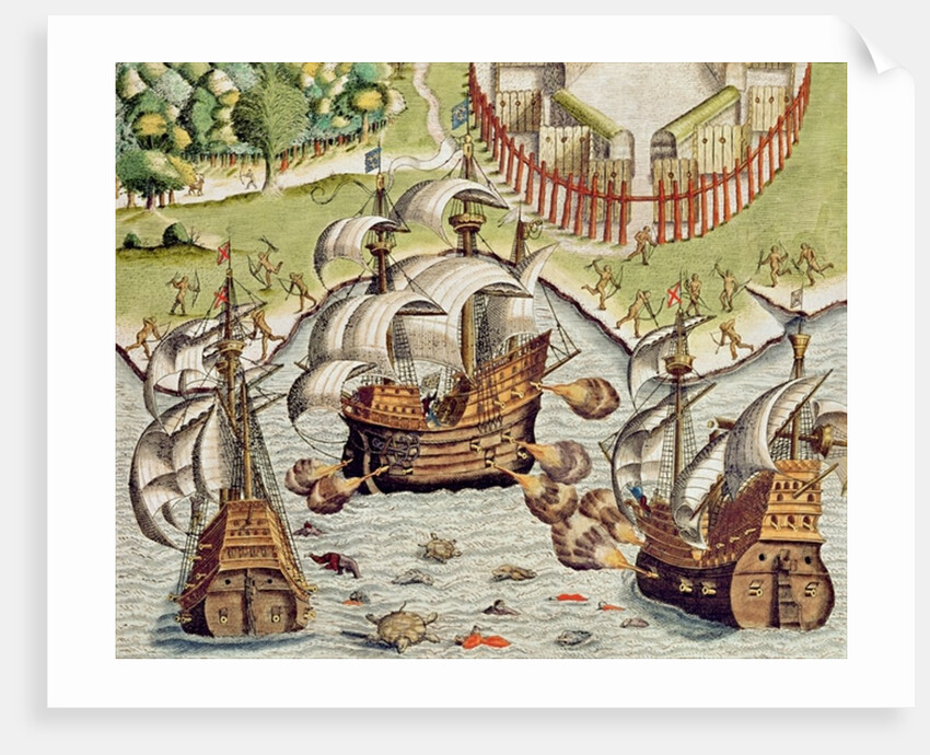 Naval Battle between the Portuguese and French in the Seas off the Potiguaran Territories by Theodor de Bry