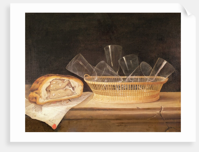 Basket of Glasses and a Meat Pie, before 1630 by Sebastian Stoskopff