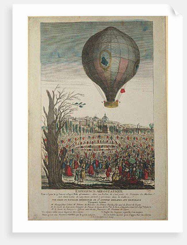 Hot-Air Balloon Experiment by the Montgolfier Brothers and Francois Pilatre de Rozier at Lyon, 19th January 1784 by French School
