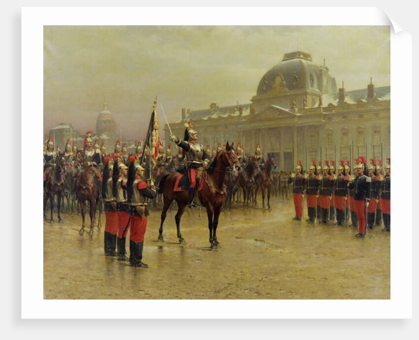 Colonel de La Rochetulon Presenting to the Recruits of the 6th Cavalry the Standard of the Regiment in January 1887, c.1887 by Louis Auguste Georges Loustaunau