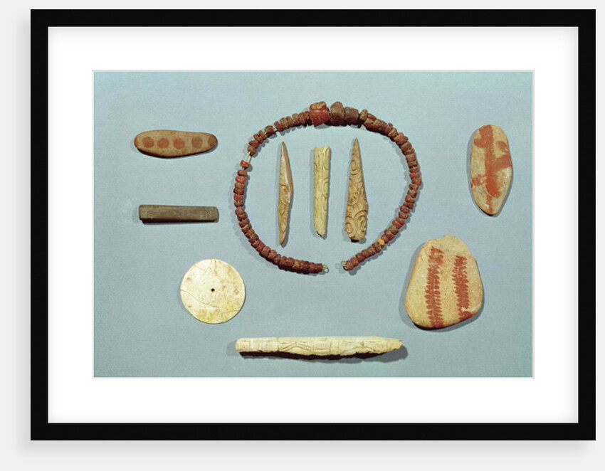 Three stones with red markings from Mas-d'Arvil by Paleolithic Paleolithic