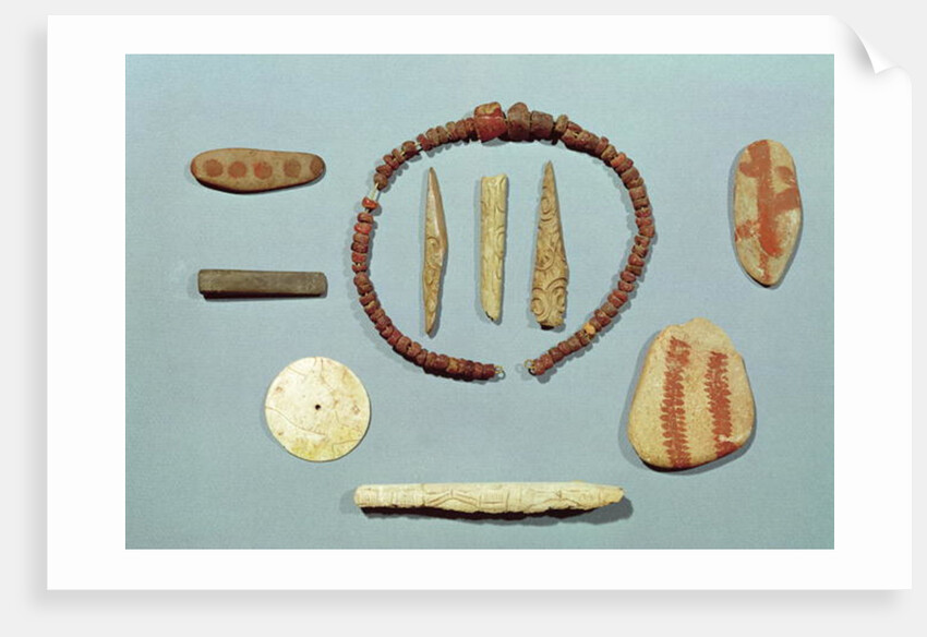 Three stones with red markings from Mas-d'Arvil by Paleolithic Paleolithic