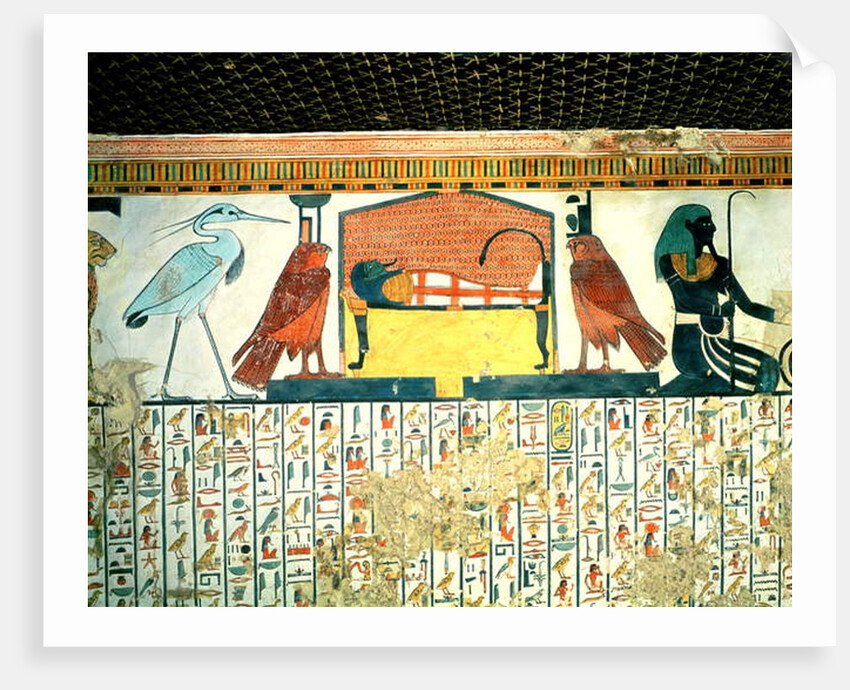 Mummy on a funeral bed with various divinities by Egyptian 19th Dynasty