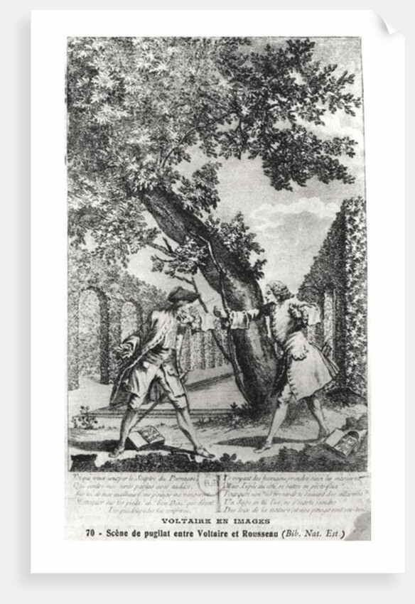 Argument between Jean-Jacques Rousseau and Voltaire by French School