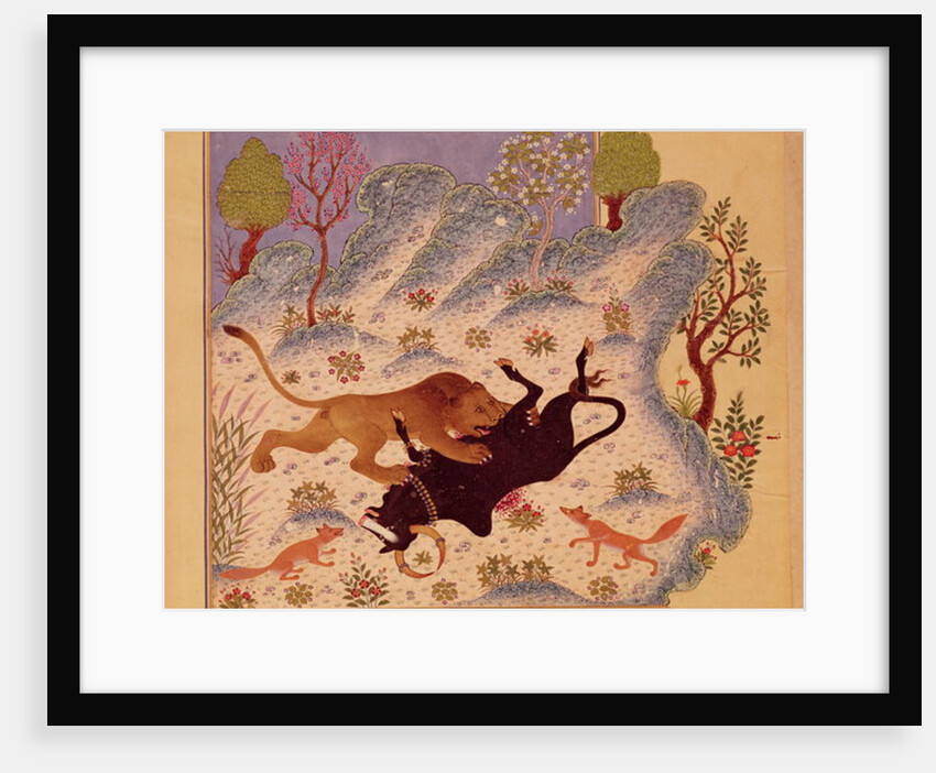 A Lion Attacking and Killing a Bull by Persian School