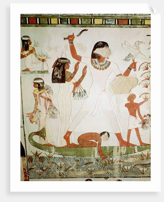 Fishing and fowling in the marshes by Egyptian 18th Dynasty