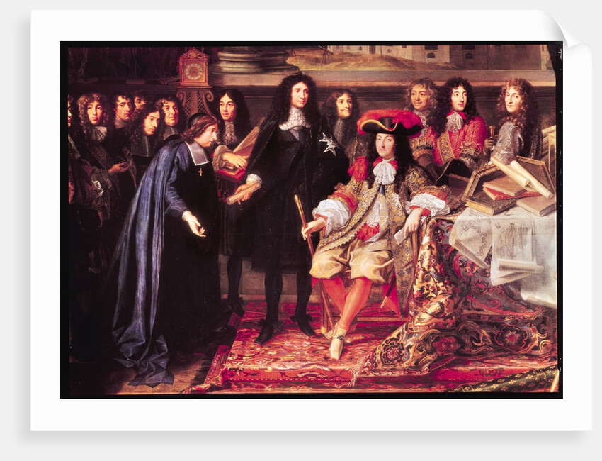 Jean-Baptiste Colbert Presenting the Members of the Royal Academy of Science to Louis XIV detail of the central part, c.1667 by Henri Testelin