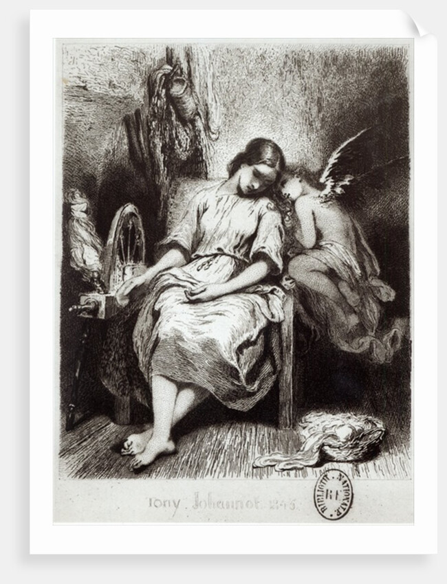 A Young Woman Dozing with an Angel by Tony Johannot