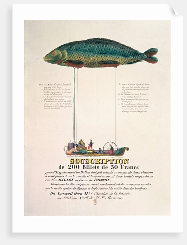 Poster advertising the subscription for a dirigible balloon in the shape of a fish by French School