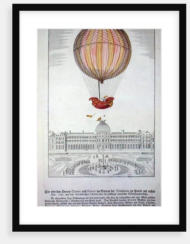 The Flight of Jacques Charles and Nicholas Robert from the Jardin des Tuileries, 1st December, 1783 by German School