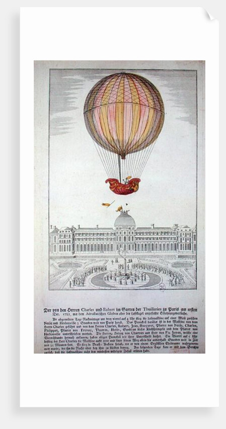 The Flight of Jacques Charles and Nicholas Robert from the Jardin des Tuileries, 1st December, 1783 by German School