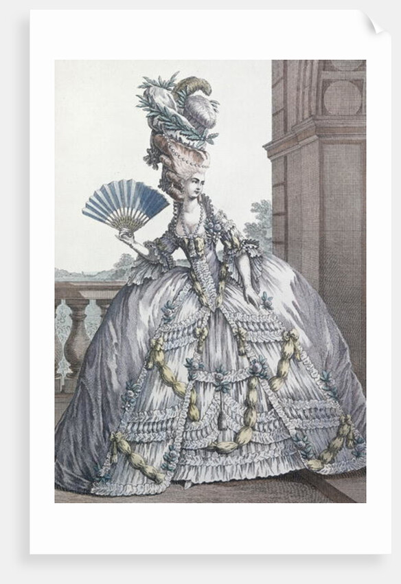Woman wearing a stylish dress with her hair 'A la Victoire' by Claude Louis Desrais
