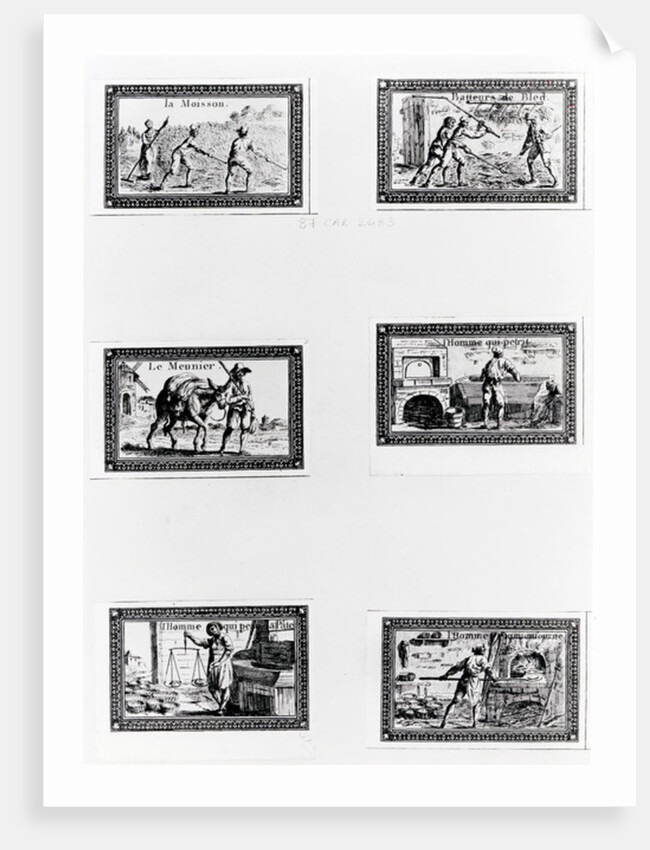 Six vignettes depicting bread making by French School