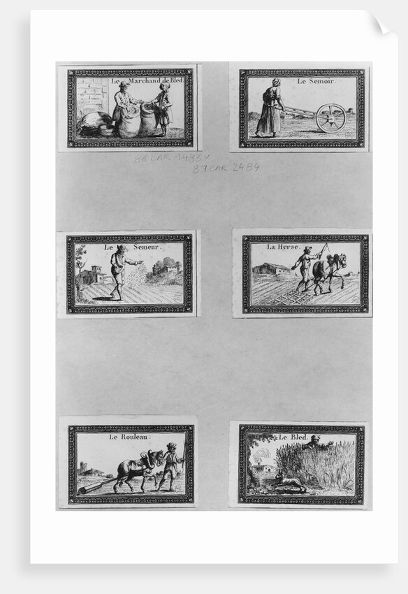 Six vignettes depicting the cultivation of cereals by French School
