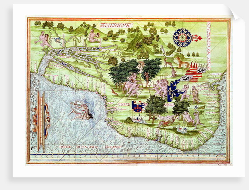 Fol.44v Map of Brasil by Guillaume Le Testu