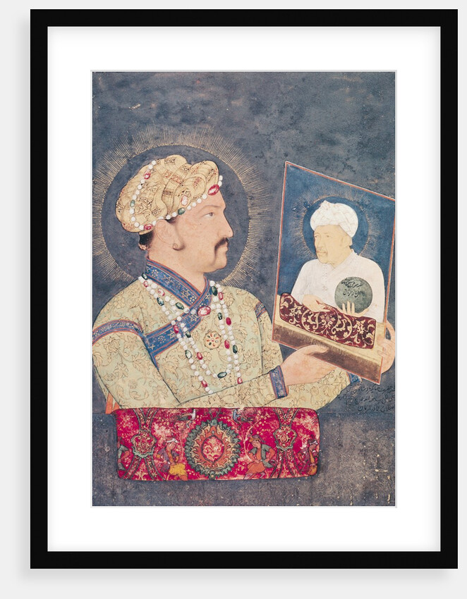 Emperor Jahangir holding a portrait of Emperor Akbar by Indian School