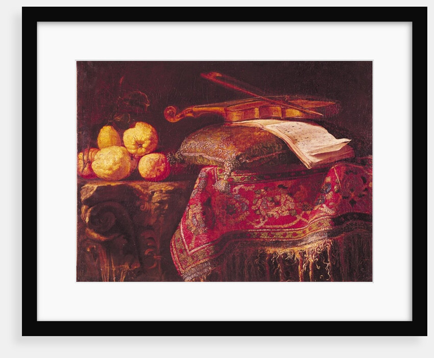Still Life of Fruit and Musical Instruments by Antonio Pereda y Salgado