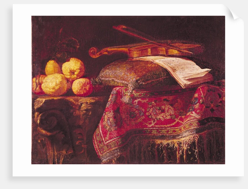 Still Life of Fruit and Musical Instruments by Antonio Pereda y Salgado