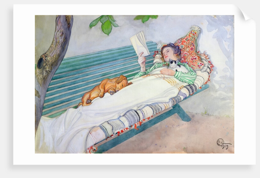 Woman Lying on a Bench, 1913 by Carl Larsson