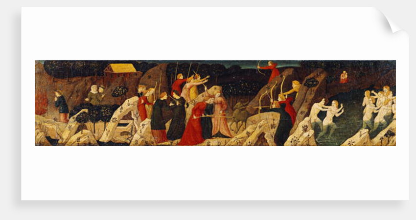 Scene of a battle with bows and arrows and the chase by Italian School