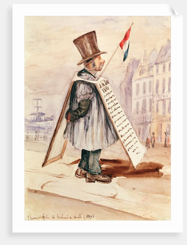 The Sandwich Board Man, Boulevard du Temple, 1839 by French School