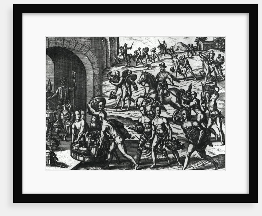 Indians bringing Balboa vases and gold objects by Theodor de Bry