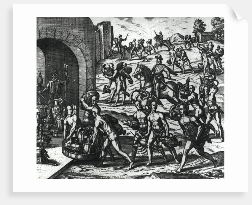 Indians bringing Balboa vases and gold objects by Theodor de Bry