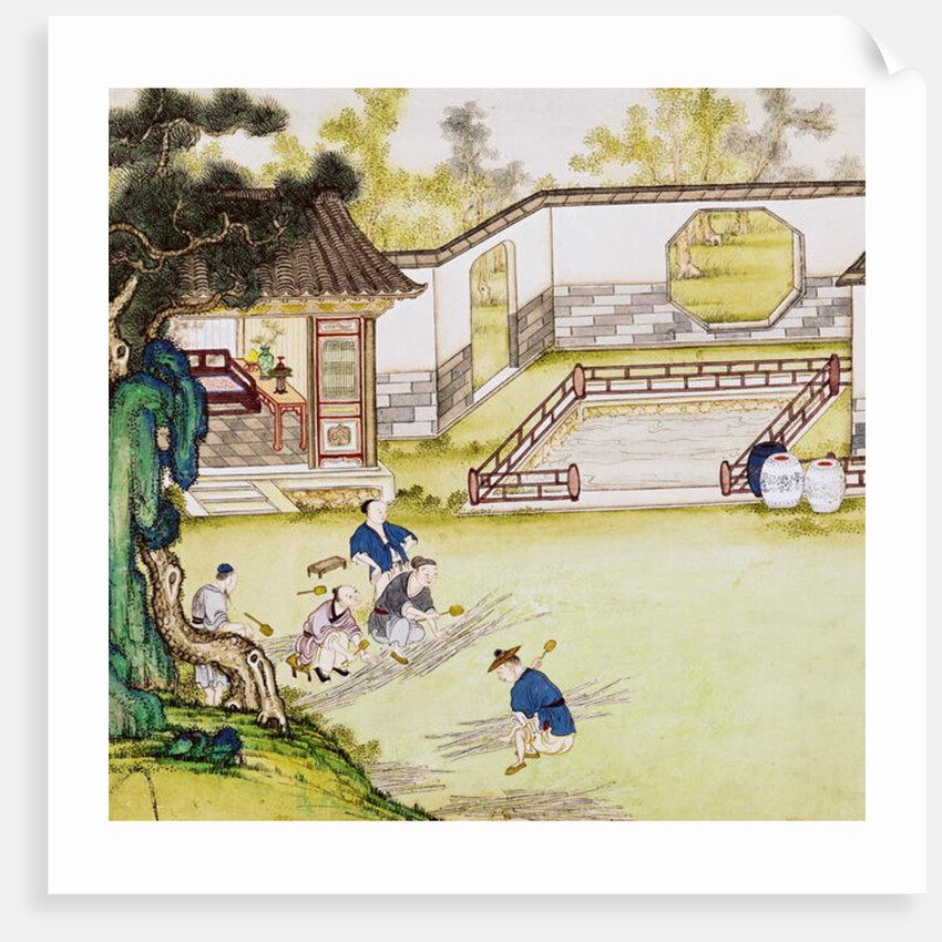 Gathering bamboo to make paper by Japanese School