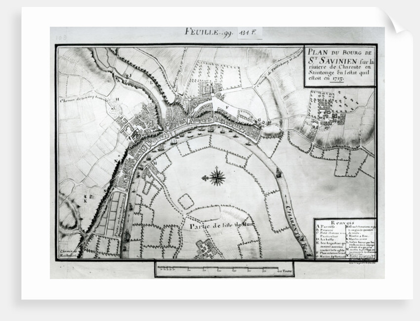 Map of Saint-Savinien on the Charente River in 1713 by Claude Masse