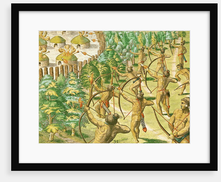 Attack on an Indian Village with Flaming Arrows by Jacques Le Moyne