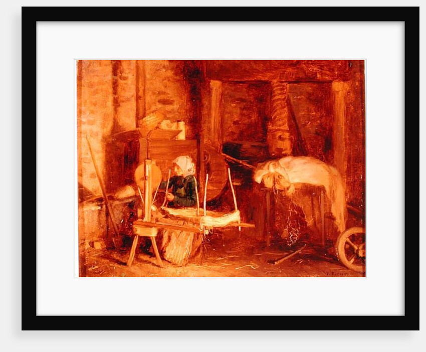 An Elderly Woman Winding Hemp near a Press by Victor Marie Roussin