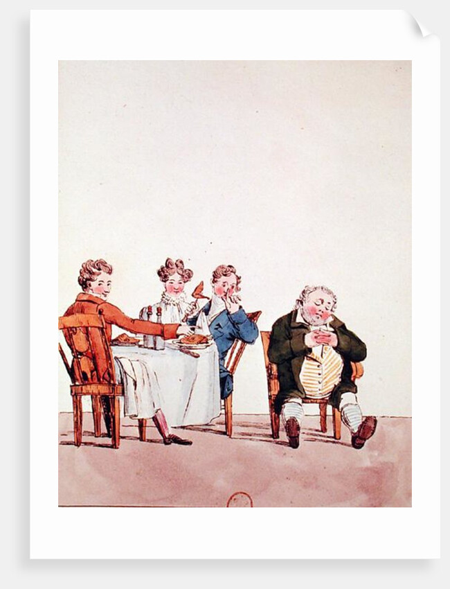 Qui dort dine, caricature of a man sleeping after dinner by Jean Francois Garneray