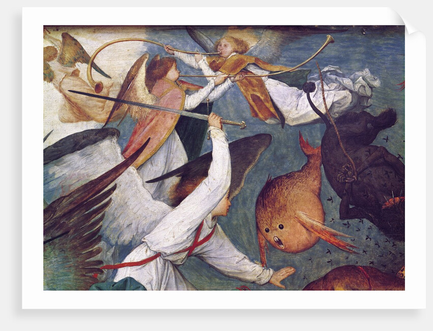 The Fall of the Rebel Angels, detail of angels fighting and playing music by Pieter the Elder Bruegel