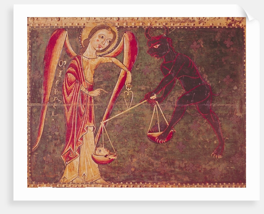 St. Michael Weighing Souls, from an altarpiece dedicated to Archangel Michael, c.1200 by Master of the Llusanes