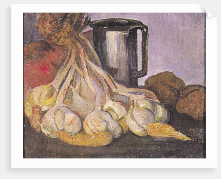 A Bunch of Garlic and a Pewter Tankard by Meyer Isaac de Haan