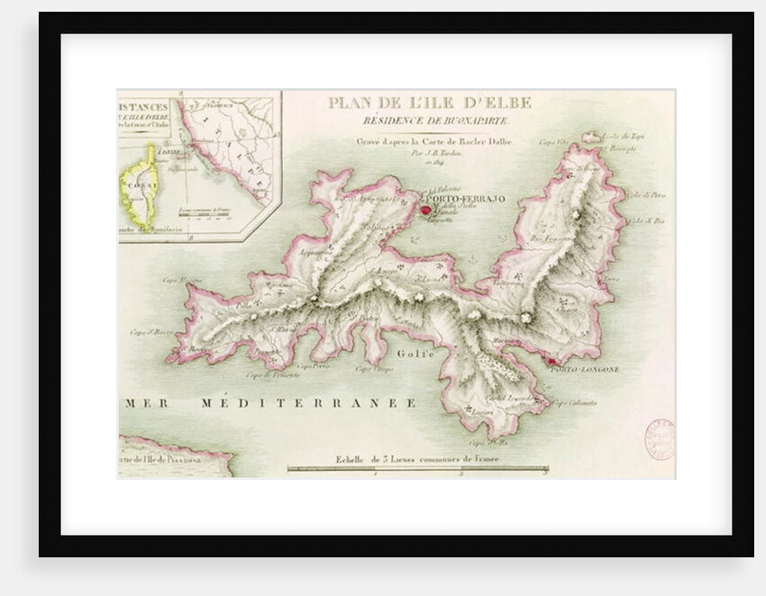 Map of the Island of Elba, engraved by Jean-Baptiste Tardieu 1814 by Baron Louis Albert Bacler d'Albe