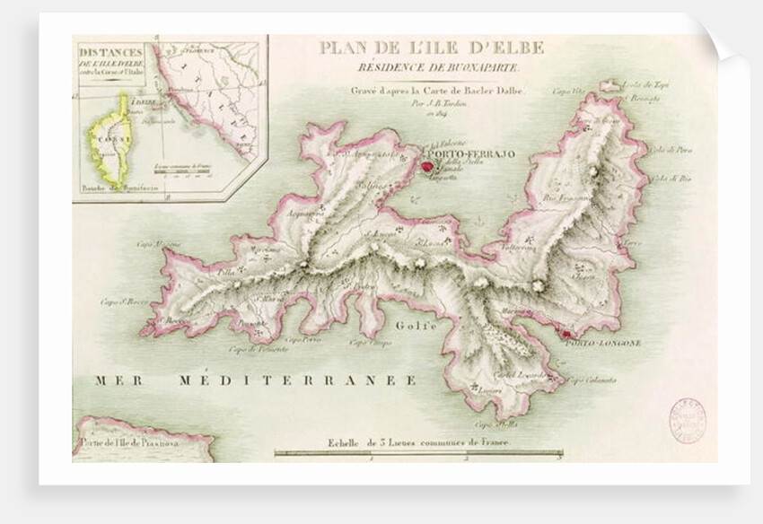 Map of the Island of Elba, engraved by Jean-Baptiste Tardieu 1814 by Baron Louis Albert Bacler d'Albe