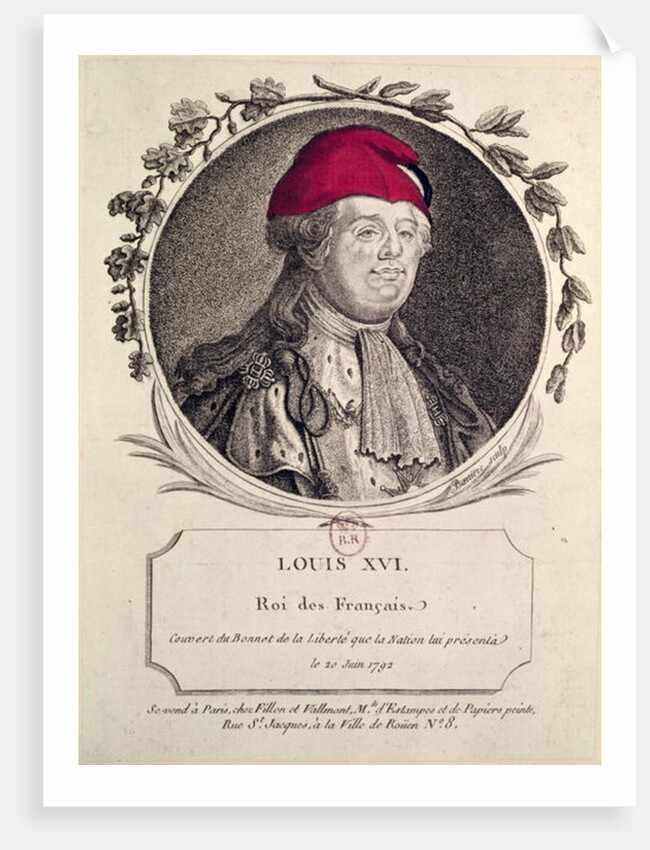 Louis XVI wearing a phrygian bonnet presented to him by the nation, 20th June 1792 by French School