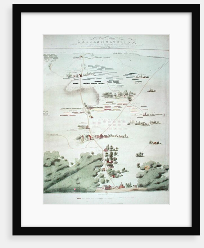 Plan and view of the Battle of Waterloo by English School