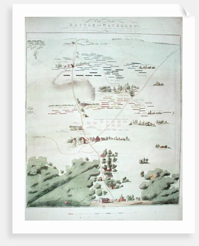 Plan and view of the Battle of Waterloo by English School