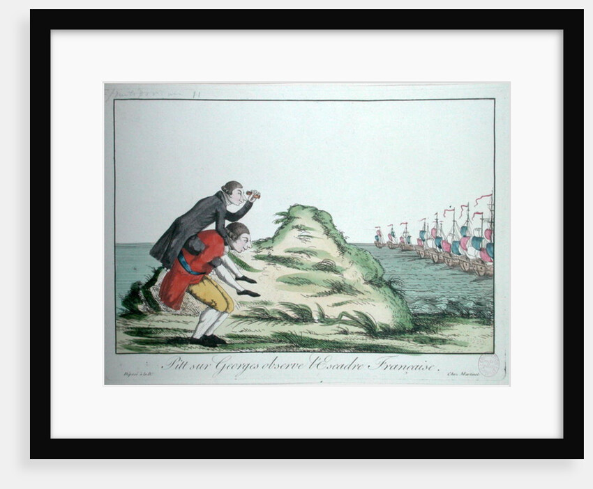 William Pitt the Younger riding on the back of George III Observing the French Squadron, 1803 by French School