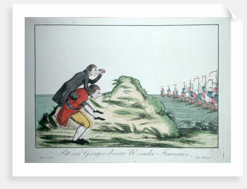 William Pitt the Younger riding on the back of George III Observing the French Squadron, 1803 by French School