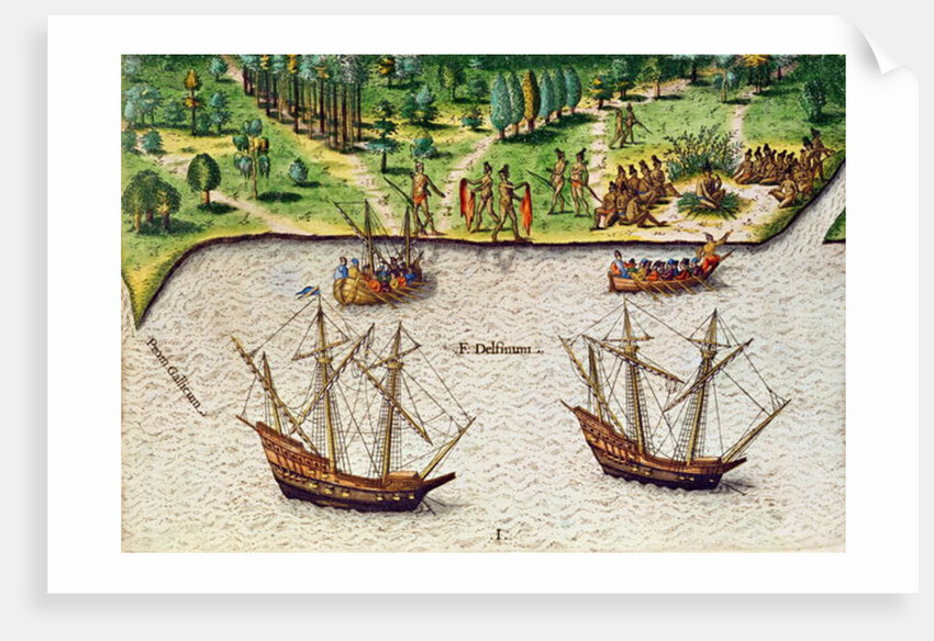 The Cape of Florida and the Dolphin River from 'Brevis Narratio' by Jacques (1533-88) (after) Le Moyne