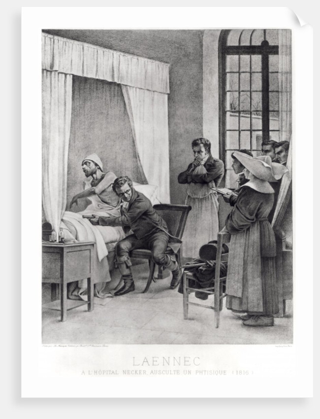Rene Theophile Hyacinthe Laennec listening to the chest of a man with consumption, 1816 by Theobald Chartran