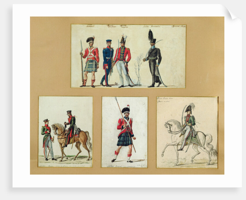 The uniforms of Scottish soldiers and Prussian, English, Hanoverian and Russian officers in 1814 by Pierre Antoine Lesueur