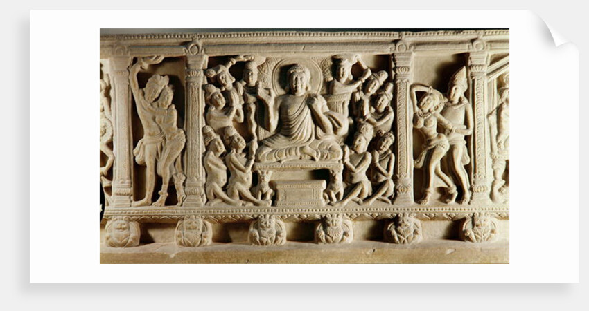 Relief depicting seated Buddha preaching surrounded by worshippers, Mathura School by Indian School