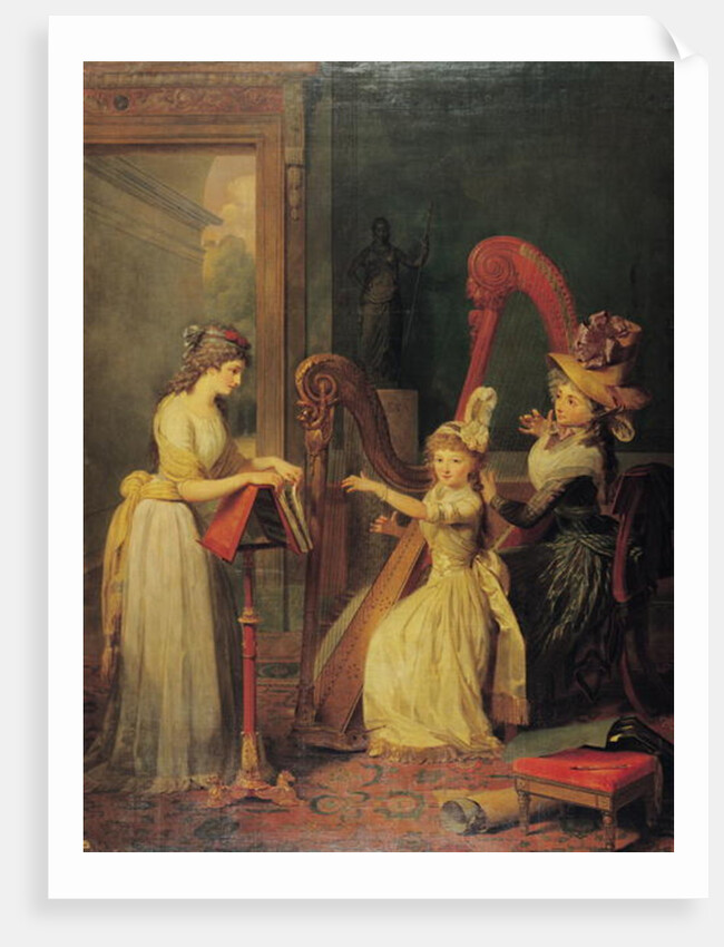 Harp lesson given by Madame de Genlis to Mademoiselle d'Orleans with Mademoiselle Pamela Turning the Pages, c.1842 by Jean Baptiste Mauzaisse