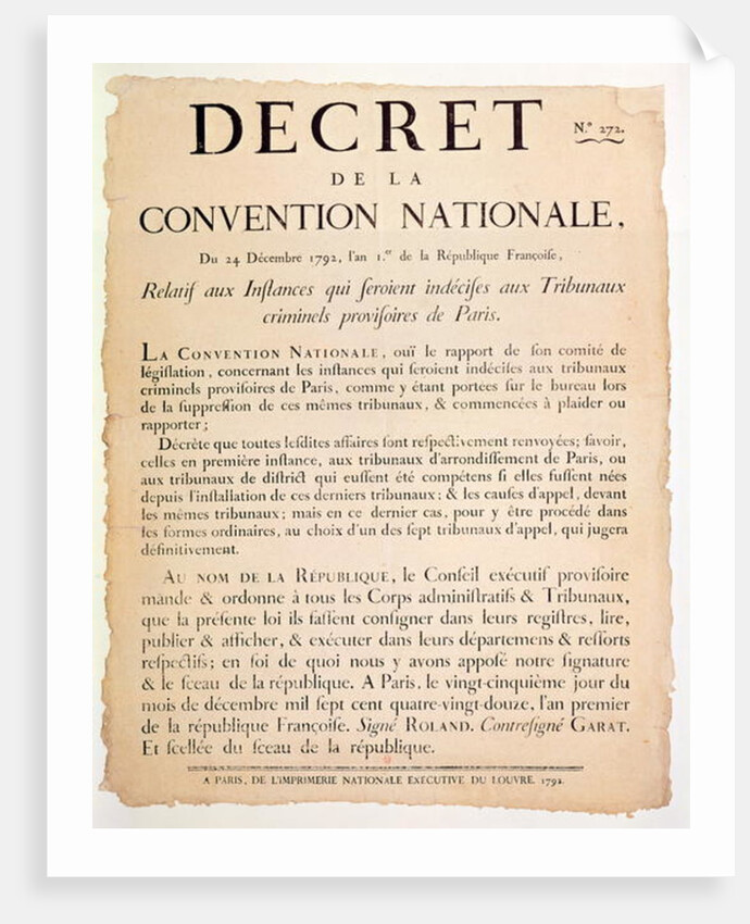 Decree of the National Convention, 24th December 1792 by French School